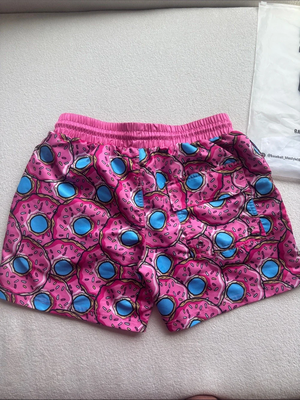 Boys Baseball Lifestyle Pink Donut Print Swim Trunks